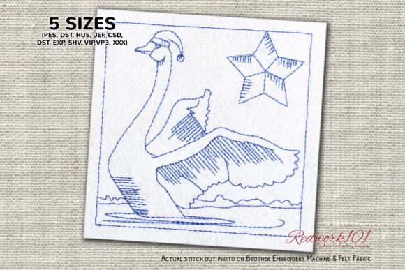 Christmas Swan Redwork Design